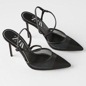 Zara Black Mesh Slingback Heels